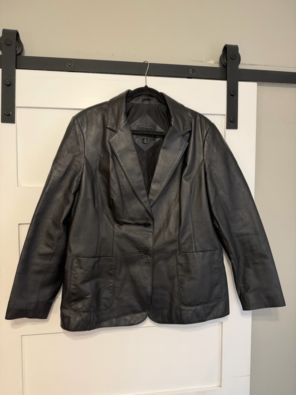 Outbrook Genuine Leather Blazer Jacket Black Women’s Large Classic Minimalist